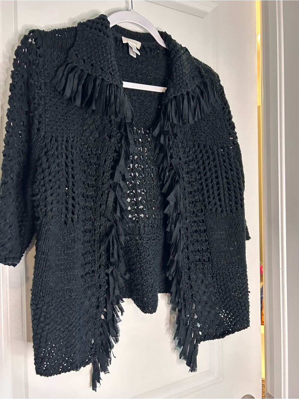 Black Crochet Fringe Open Cardigan Sweater